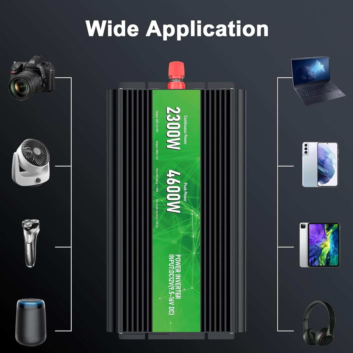 2300W Power Inverter,Peak Power 4600W 12V DC to AC 110V120V,Remote Control with 2AC Outlets and 2.4USB Port,LED Display for Power Converter,Outdoor Activities,Emergency,Vehicles Truck RV Solar System