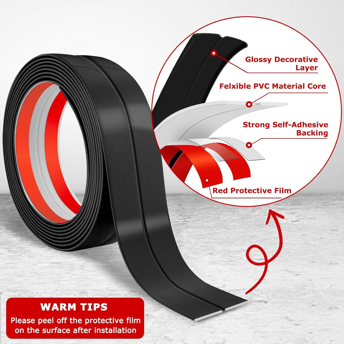 Flexible Wall Corner Protector Moulding Trim Peel and Stick Wall Corner Guards Edge Protector Self Adhesive Molding Trim Strip for Edge Ceiling (Black, 0.8 in x 20 Ft)