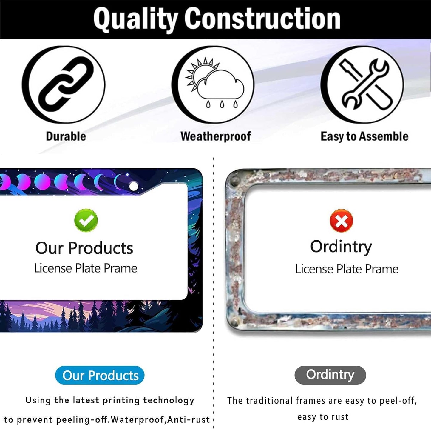 1Pcs Moon and Forest License Plate Frame, Purple Forest Moon License Plate Cover Tag Plate Bracket Holder for Men and Women (Moon Phases Aurora Forest)