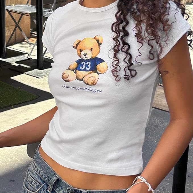 Y2k Graphic Baby Tees for Women Funny Kitten Shirt Tops Aesthetic Fairy Grunge Crop Top 90s 2000s Vintage Clothing
