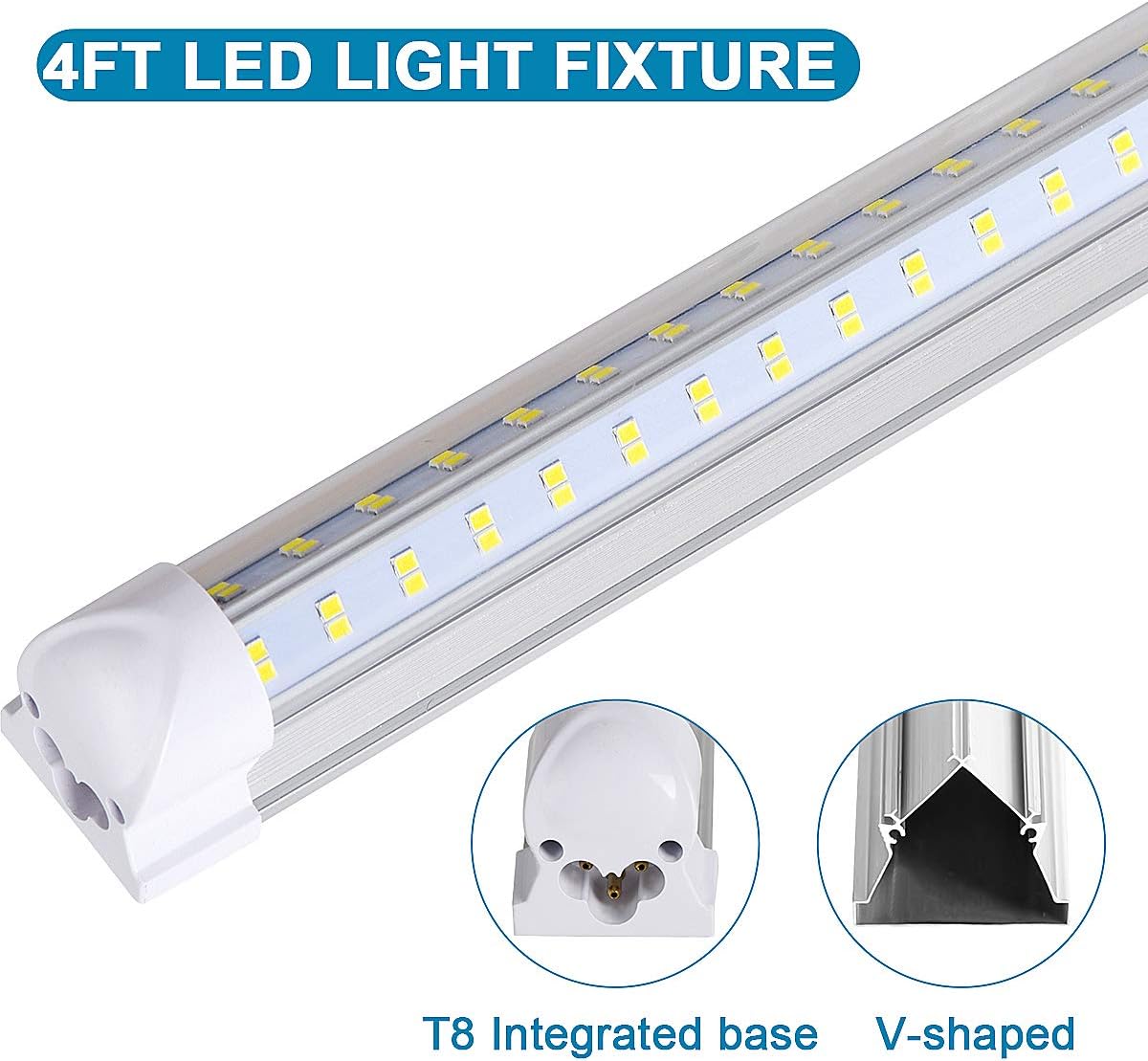 25 Pack,LED Shop Light, 4FT LED Light Fixtures, 60W 6500LM 6000K Cool White, V-Shaped T8 LED Tube Lights, High Output, Clear Cover, 4 Foot LED Shop Lights for Garage