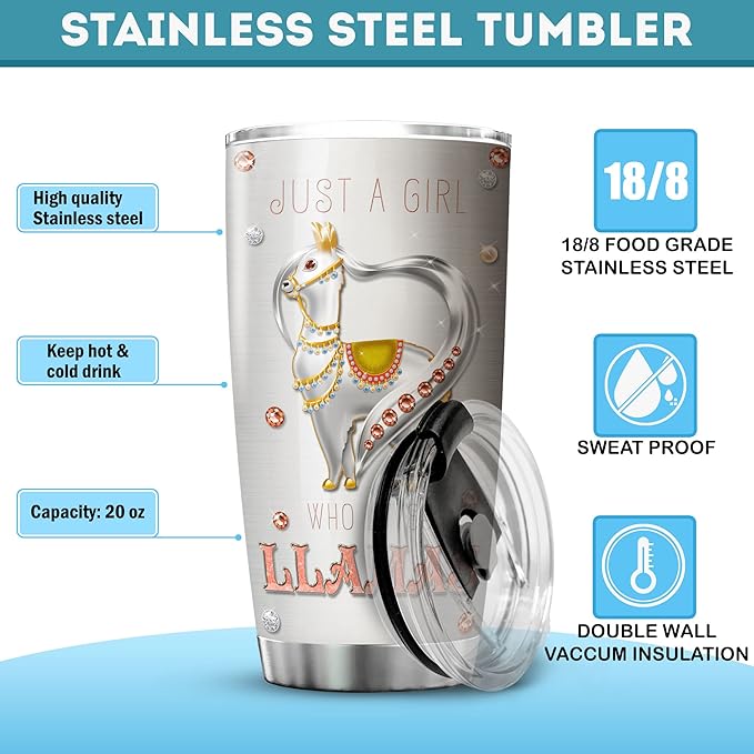 ZOXIX Cute Llama Insulated Tumbler 20oz Jewelry Style Just A Girl Who Loves Llamas Mug Animal Print Cup With Lid Stainless Steel Tumblers Birthday Gifts For Women Who Love Animals