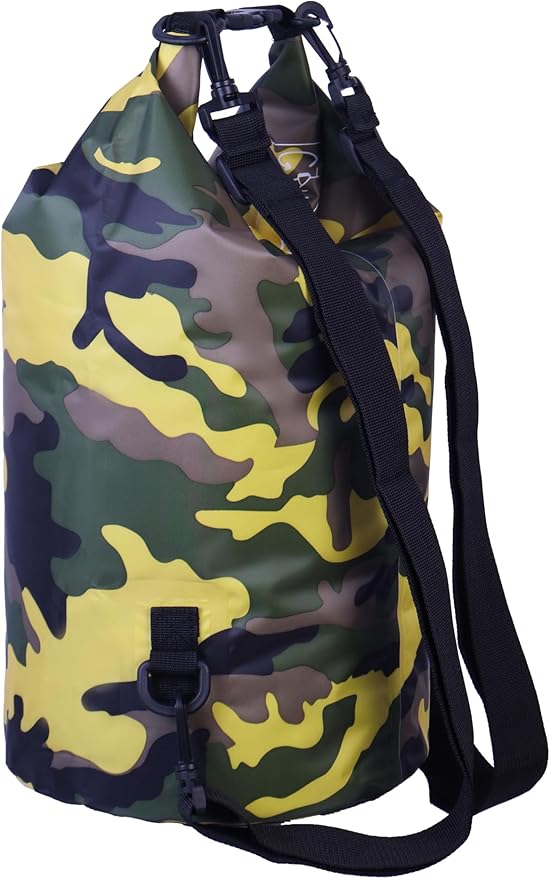 Waterproof Dry Bag Combo 5-30L Roll Top Dry Storage Bag Backpack for Kayaking Boating Beach Camping Travel Fishing, w/Phone Case & Collapsible Water Bottle & Sunglasses & Ear Band,Yellow 15L