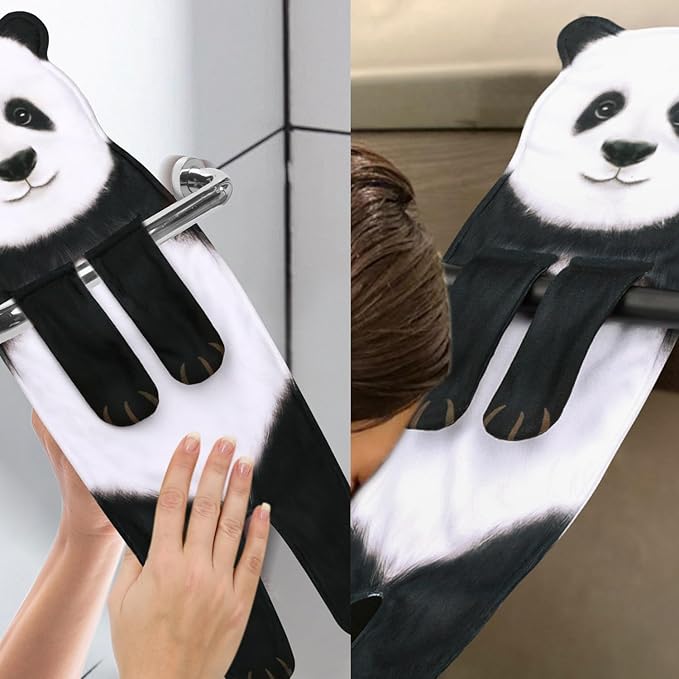 AGRIMONY Funny Panda Hand Towels for Bathroom Kitchen - Cute Decorative Decor Hanging Washcloths Face Towels Super Absorbent Soft - Housewarming Birthday Christmas Fun Gifts for Women Panda Lovers