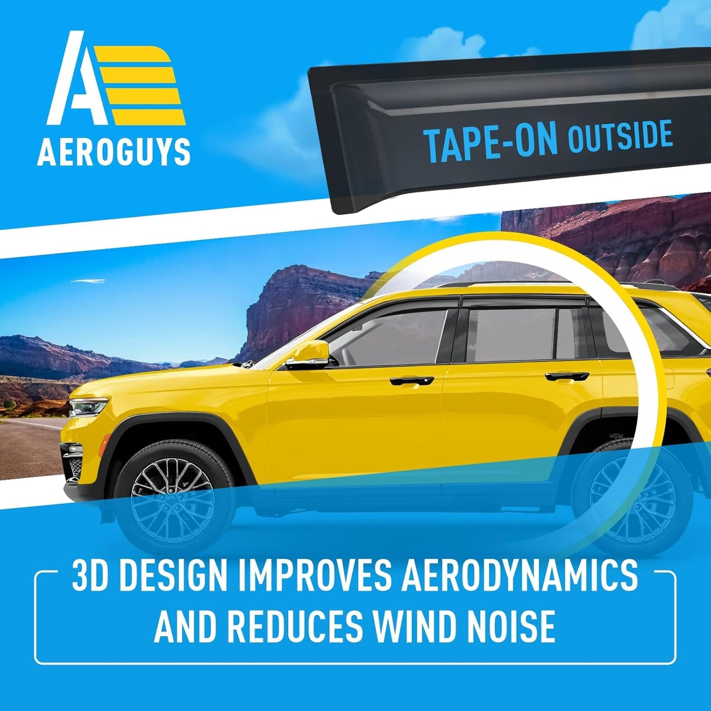 Extra Durable Window Deflectors Tape-On Window Visors Rain Guards Fit for Jeep Grand Cherokee 2022-2025, Sun Visors, Wind Vent for Shades, Exterior Car Accessories - 6pcs. AG0243