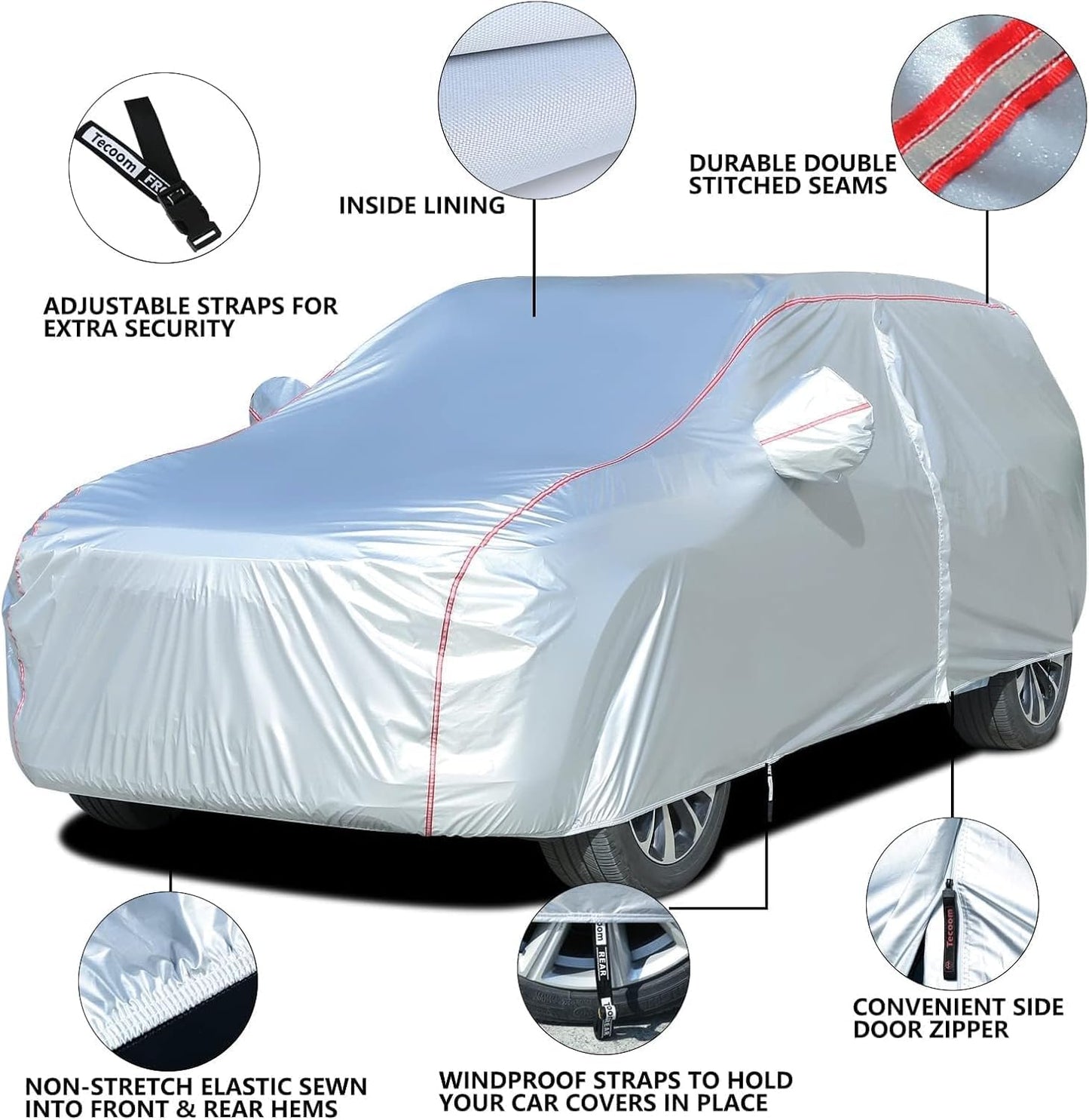 Tecoom Hard Shell Waterproof Car Cover, Zipper Design for All Weather, UV-Proo and Windproof, Fits 206-215 Inches Full-Size SUV/Van, Indoor Outdoor Use