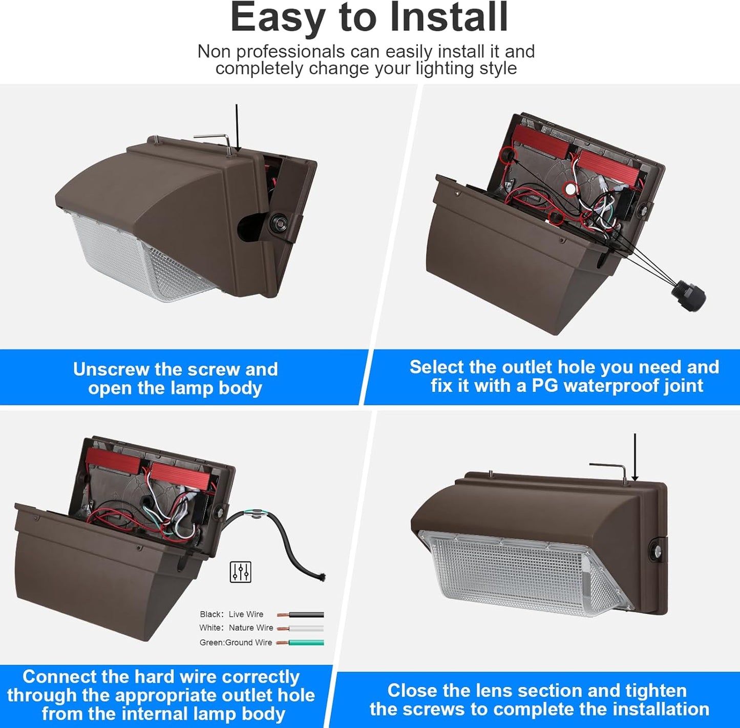 120W LED Wall Pack with Photocell, 5000K 15840LM Dusk to Dawn Lights Security Switch Control Outdoor Wall Light, Commercial Waterproof Rust-Proof Outside Lighting for Barn Shop Garage 8Pack