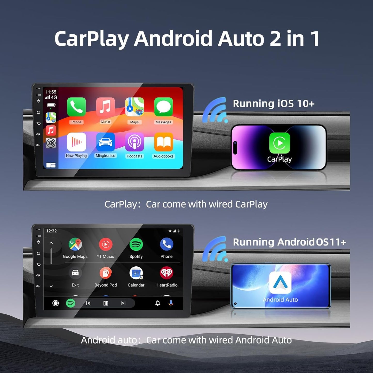 F1 Wireless CarPlay Adapter & Android Auto Adapter – 2-in-1 Car Play Dongle for iPhone & Android, Dual 5G Chips, Auto Cooling, Compatible with Car has Factory Wired CarPlay/AndroidAuto Features
