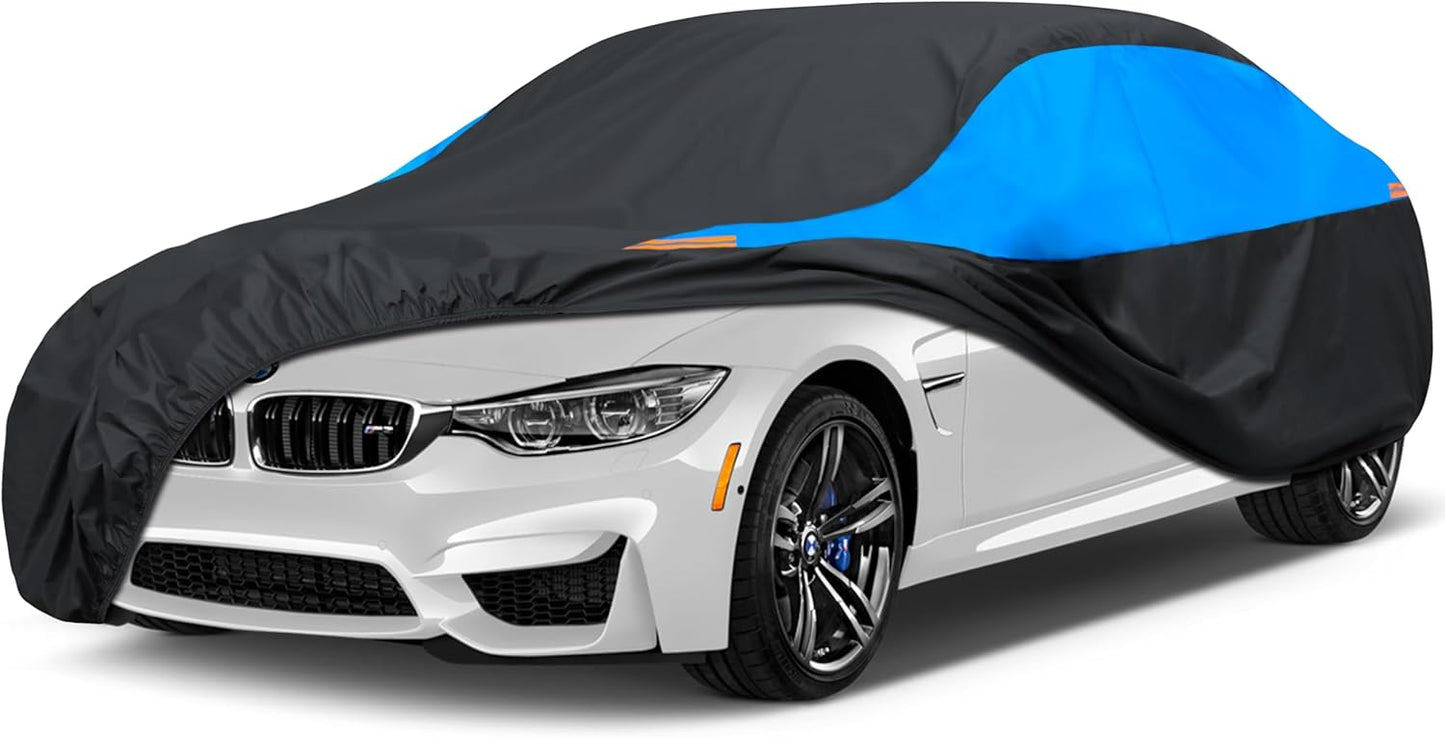MORNYRAY Waterproof Car Cover All Weather Snowproof UV Protection Windproof Outdoor Full car Cover, Universal Fit for Sedan (Blue, A2-Fit Sedan Length(Up to 177 inch)