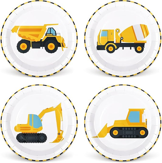 Whaline 40Pcs Construction Birthday Party Paper Plates Dump Truck Disposable Plates 4 Designs Tableware for Boys Kids Birthday Party Supplies Table Decor, 9 in