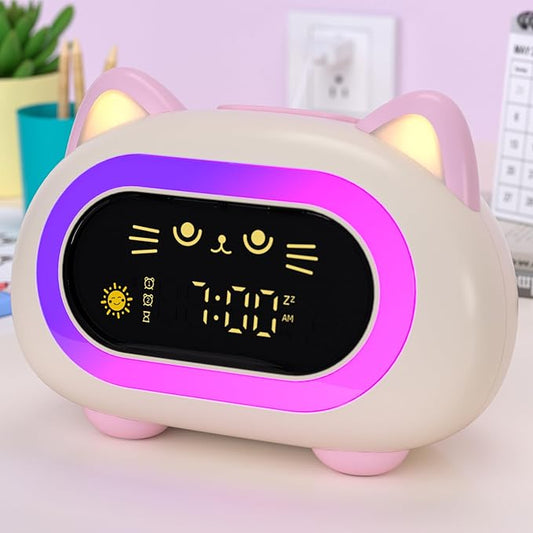winshine Kids Alarm Clock, Ok to Wake Clock for Kids, Toddler Sleep Training Clock with Eye Protection, 10 Night Lights, Dual Alarms, Child Lock, Snooze, Timer - Cute Clock for Girls and Boys