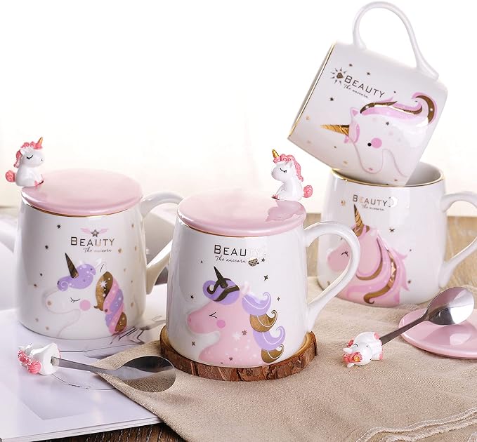 VanEnjoy Ceramic Unicorn Coffee Mug Tea Cup with Spoon,Diamon Pattern 13oz(380ml)