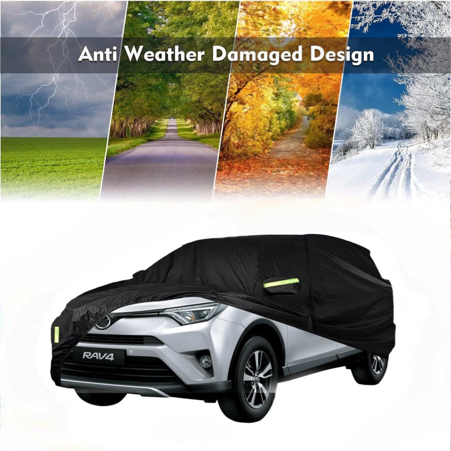 Toyota RAV4 Car Cover Waterproof All Weather for Automobiles, 2013-2023 Toyota RAV4, with Windproof Strap and Driver Door Zipper，Weather Waterproof Sun Rain UV Dust Snow Protection