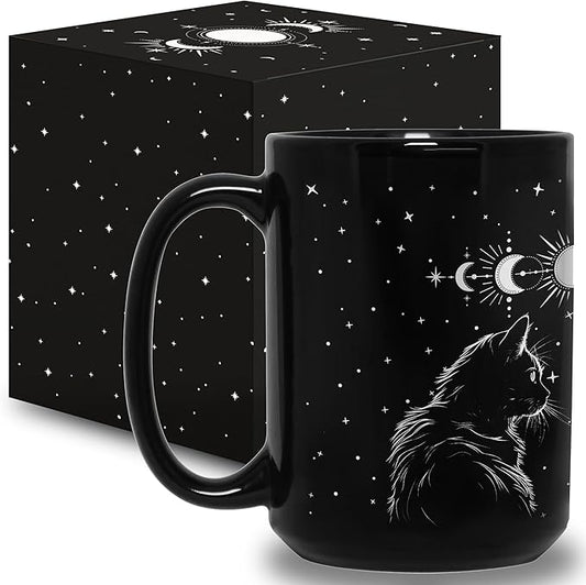Black Cat Mug 15oz Cat Lover Gifts for Women Funny Goth Coffee Mug - Witch, Goth Decor Halloween Cup With Cats Goth Gift Witchy Gifts for Women - Fathers Day Mugs Cats Christmas Gothic Home Decor