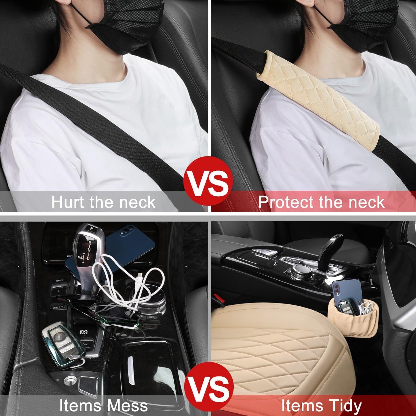 1 Pack Leather Front Car Seat Cover, Universal Sideless Car Seat Protector with Storage Pocket and Seat Belt Pad, Waterproof Automotive Seat Cover Cars Trucks SUV(Beige)