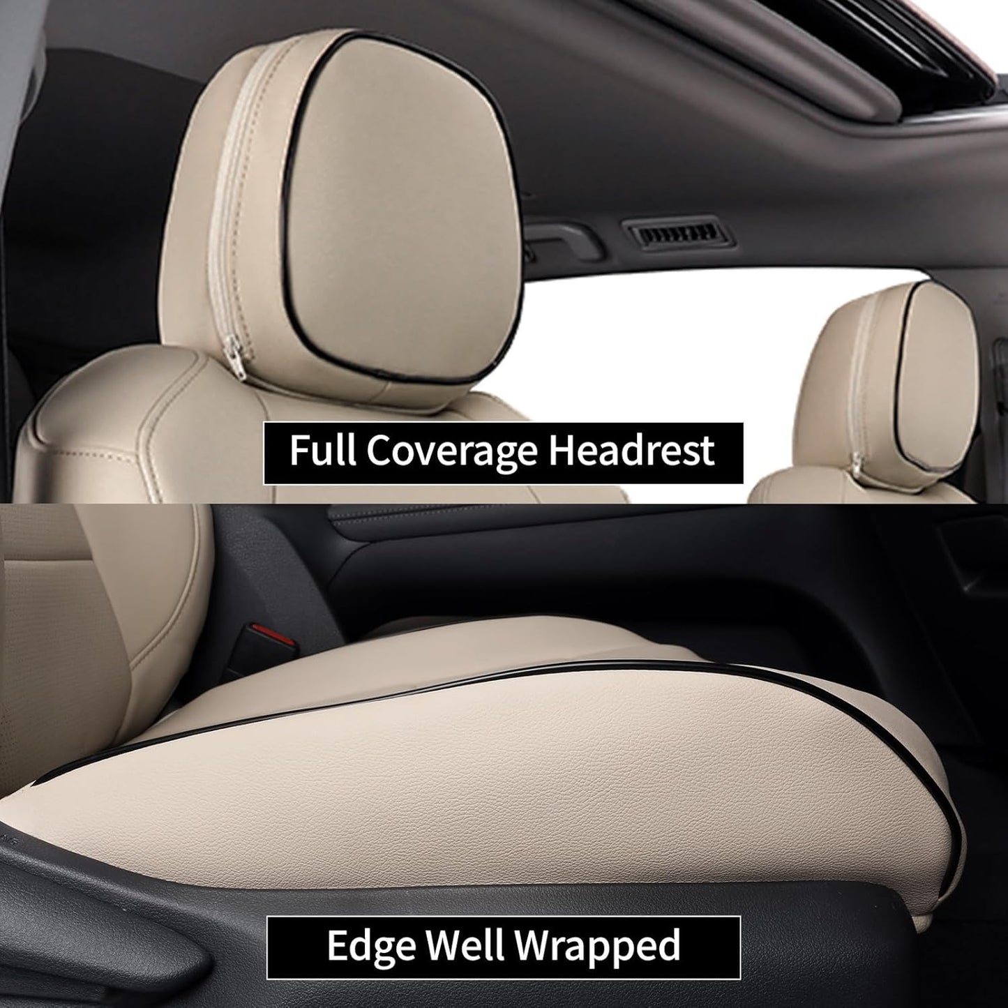 EKR Sienna Seat Covers for 2021 2022 2023 2024 2025 Toyota Sienna LE, XLE,8 Seats,2nd Row 4/2/4 Split,Waterproof Seat Covers Full Set for Trucks,Car Seat Protectors - Three Row,Leather (Beige)