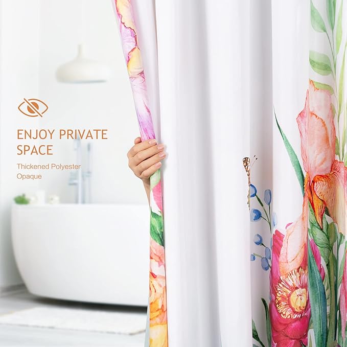 Vimorco Flower Hummingbird Shower Curtain, Floral Shower Curtains for Bathroom with Hook, Waterproof Polyester Fabric Shower Curtain, Hummingbird Flower Shower Curtains Set, Bath Curtain Decor