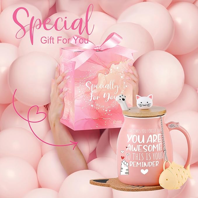 Thank You Gifts for Women Cute Cat Coffee Mug Birthday Friendship Gifts for Women Cat Lovers Kawaii Stuff Funny Tea Cup White Elephant Gifts For Adult Female Sister Mom Wife Coworker Bestie Bff