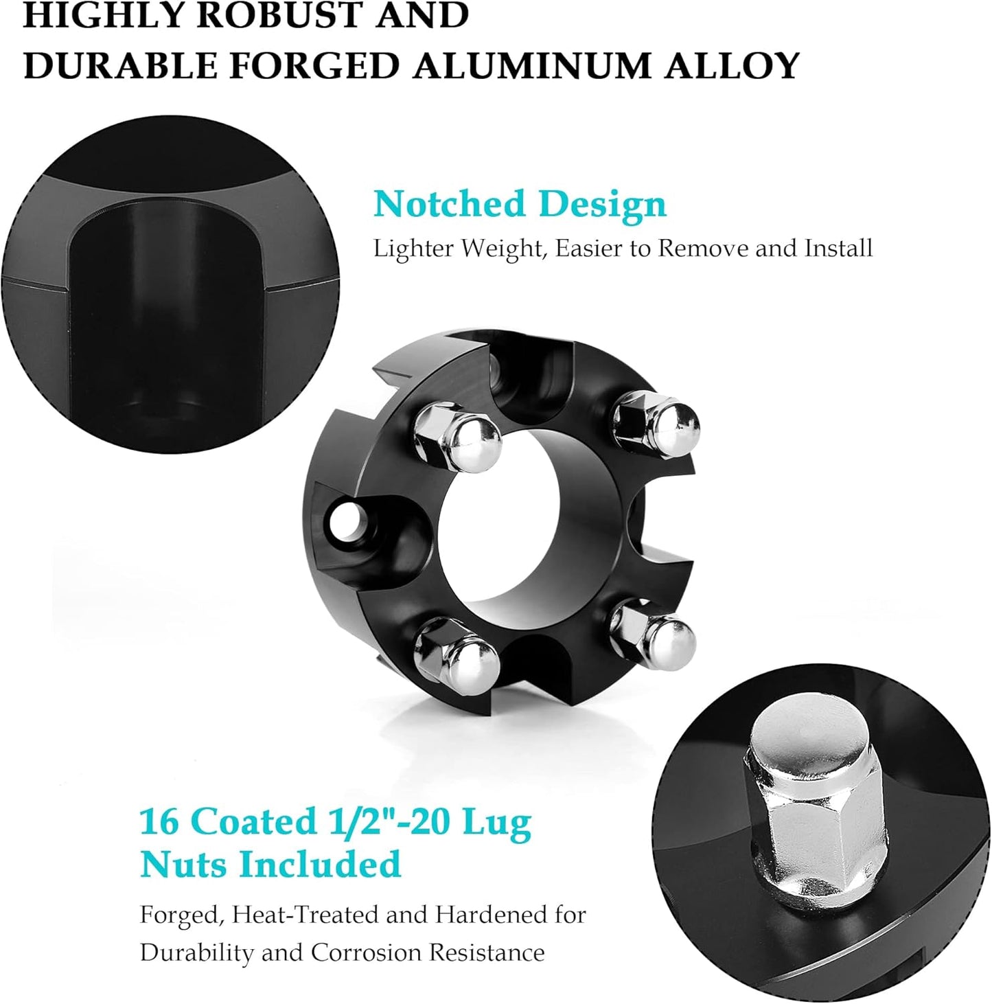 10L0L Golf Cart 2 inch Wheel Spacers for Yamaha, EZGO, Club Car (4x72mm Bolt Pattern, 68mm Hub Bore, 1/2-20 Studs) 4 Pack, Black