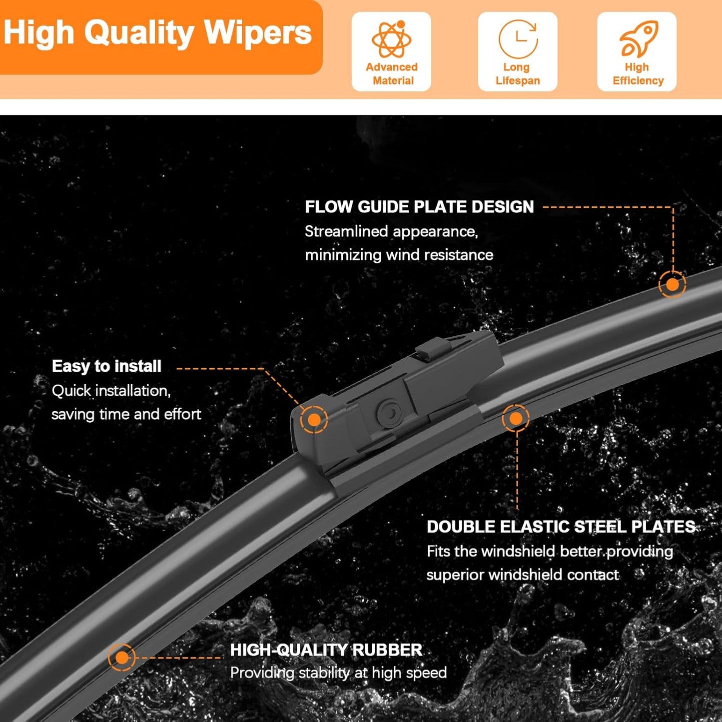 HULADAED® 28''+14''+14'' Windshield Wipers Replacement for Honda Fit 2020-2009,Silicone Front Rear Wiper blades for MY Car-All Weather & Quiet(3 PACK)