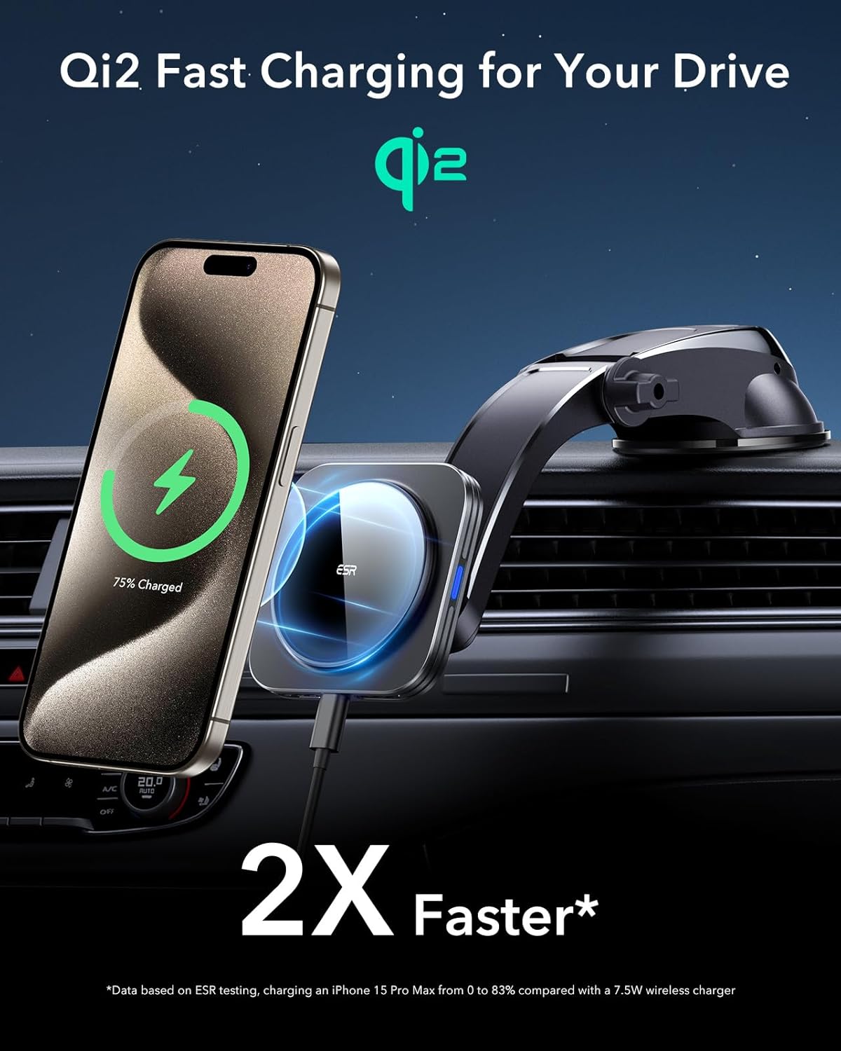 ESR for Qi2 15W MagSafe Car Mount Charger, Qi2-Certified MagSafe Car Charger, Dashboard Magnetic Wireless Charging Mount, for iPhone 16/15/14/13/12, Galaxy S25, Fast Charging, Car Accessories,Black