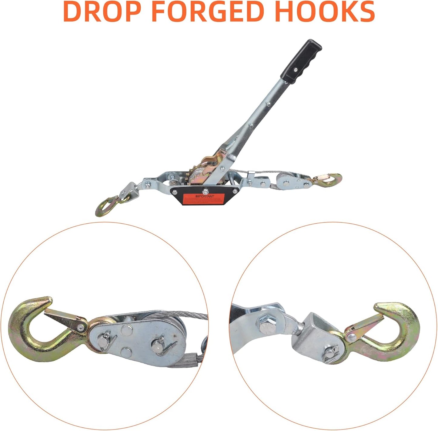 2 Ton Heavy Duty 2 Hook Steel Cable Dual Gear Power Puller Come Along Chain Winch Ratchet Tool, Automotive Hoist Hand Winch Cable Puller Stretcher Lift