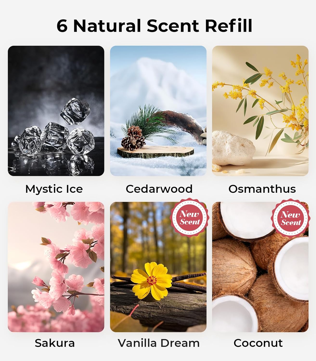 Smart Car Air Fresheners, Ambient Light & Mist, Auto On/Off, Adjustable Intensity Car Air Freshener Diffuser, Fragrance Lasts 6 Months, Built-in Battery, Scent Refill X2 - Osmanthus Orchid