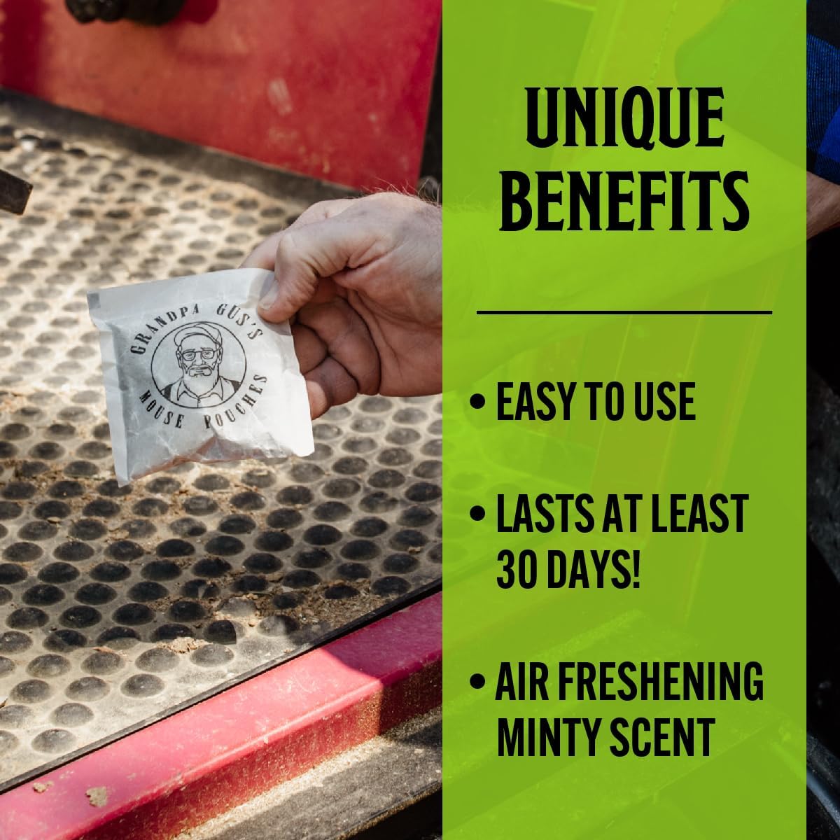 Grandpa Gus's Natural Mouse Repellent Pouches, Cinnamon/Peppermint Oils Repel Mice from Nesting & Freshen Air in Home/Cabin/Boat/Car/Storage/RV/Machinery/Shed, 1.75 Oz (40 Pouches)