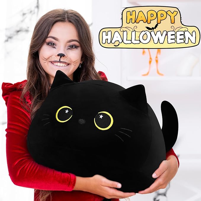 Auspicious beginning 19'' Black Cat Plush- Giant Black Cat Stuffed Animal, Large Soft Plushie Kawaii Plushies with Star Eyes Body Pillow, Soft Stuffed Animal Toys Christmas BirthdayGifts for Kids