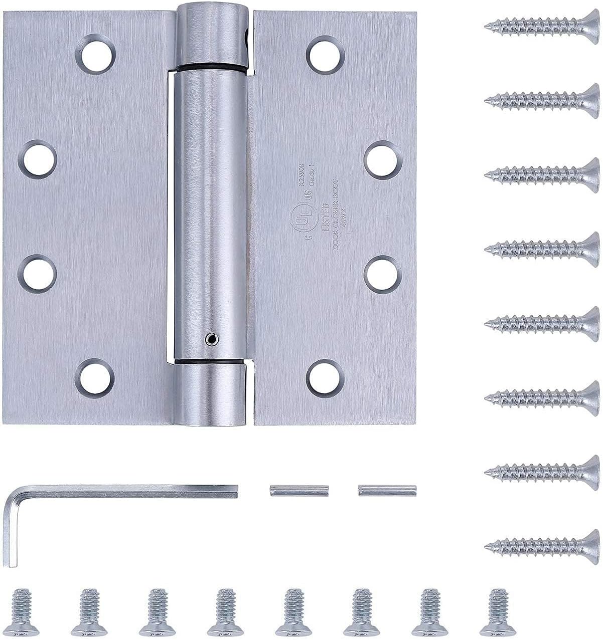 2 Pack - 4.5"x4" Brushed Satin Chrome Finish Self Closing Reversible Door Hinge - Heavy Duty Commercial Spring Door Hinge - UL Listed with Complete Installation Hardware