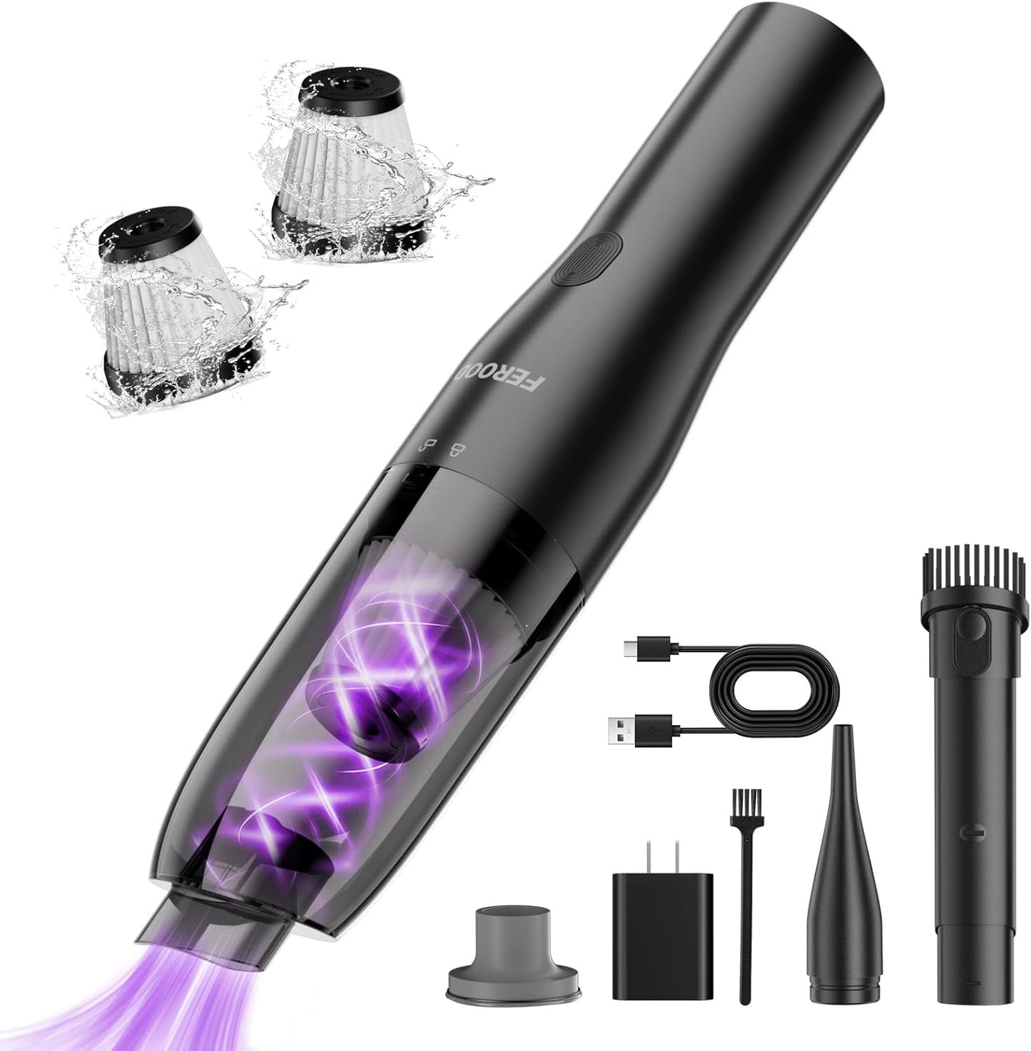 Handheld Vacuum Cordless Cleaner, 0.86 Lb Ultra-Lightweight Car Vacuum Portable Cordless, Mini Vacuum Cleaner with Low Noise Blower, Washable HEPA Filter, Seen on TV - USB Car Charging