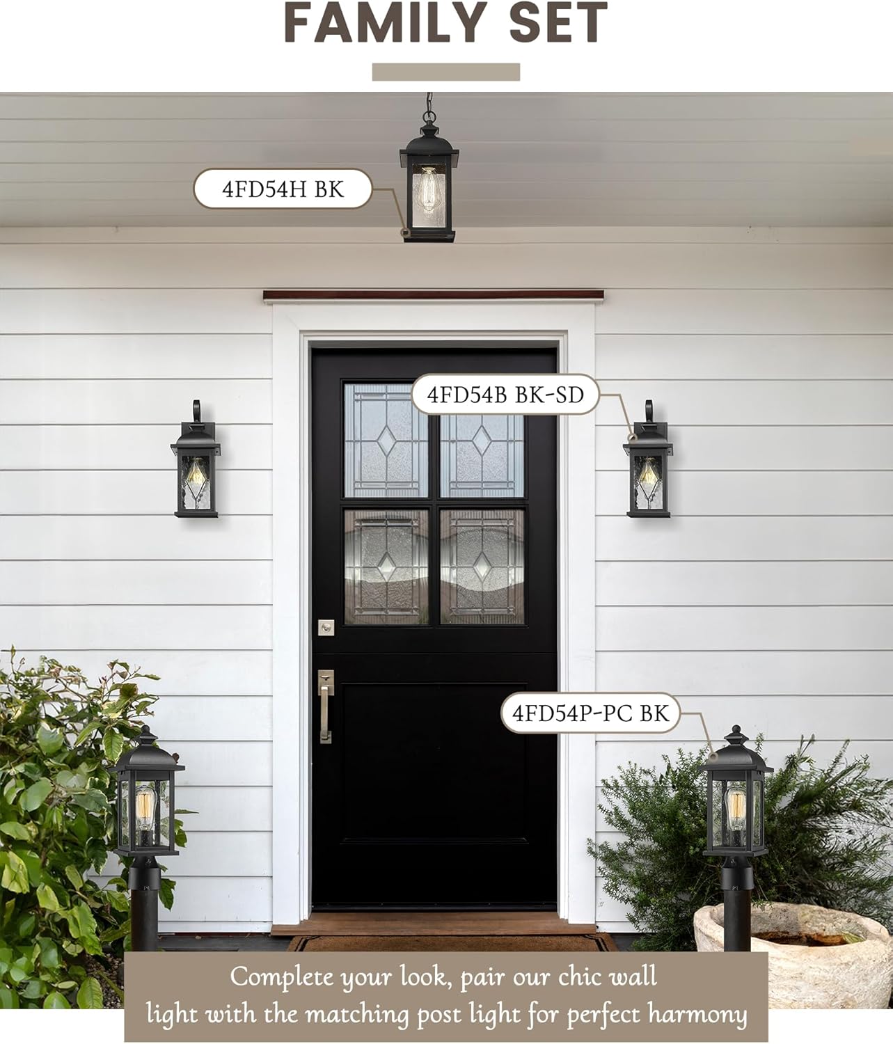 FEMILA Outdoor Wall Light Fixture,1-Light Exterior Waterproof Wall Sconce, Front Porch Lights, Matte Black Finish with Water Ripple Glass,E26 Socket, 4FD54B BK-SD