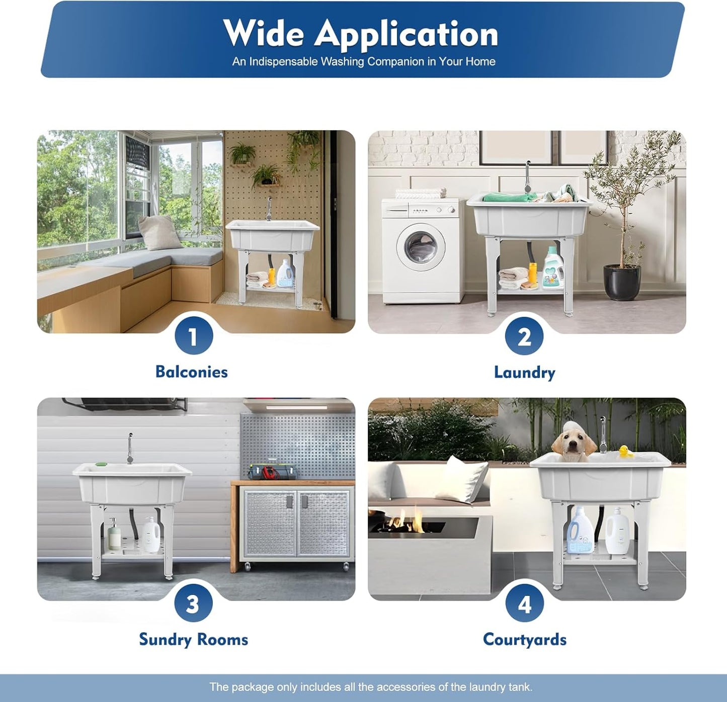 Freestanding Utility Sink Plastic Wash Station with Storage Shelf Indoor/Outdoor for Bathroom & Laundry (Gray, 25.6*21.65*31.5in)