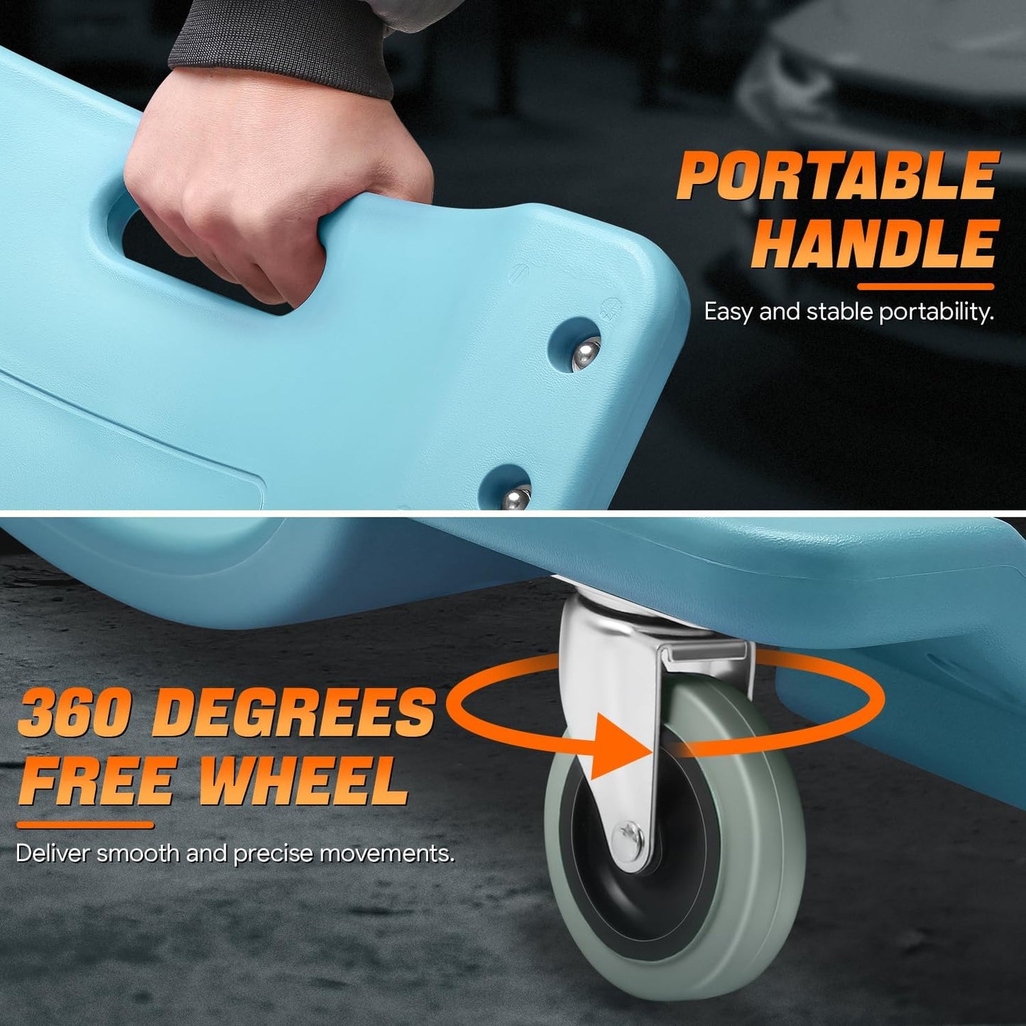 DNA MOTORING 40" L X 19" W Vehicle Repair Low Profile Plastic Rolling Garage Shop Creeper with Padded Headrest,Tool Trays & 6pcs Casters, Tiffany Blue, TOOLS-00217-TB