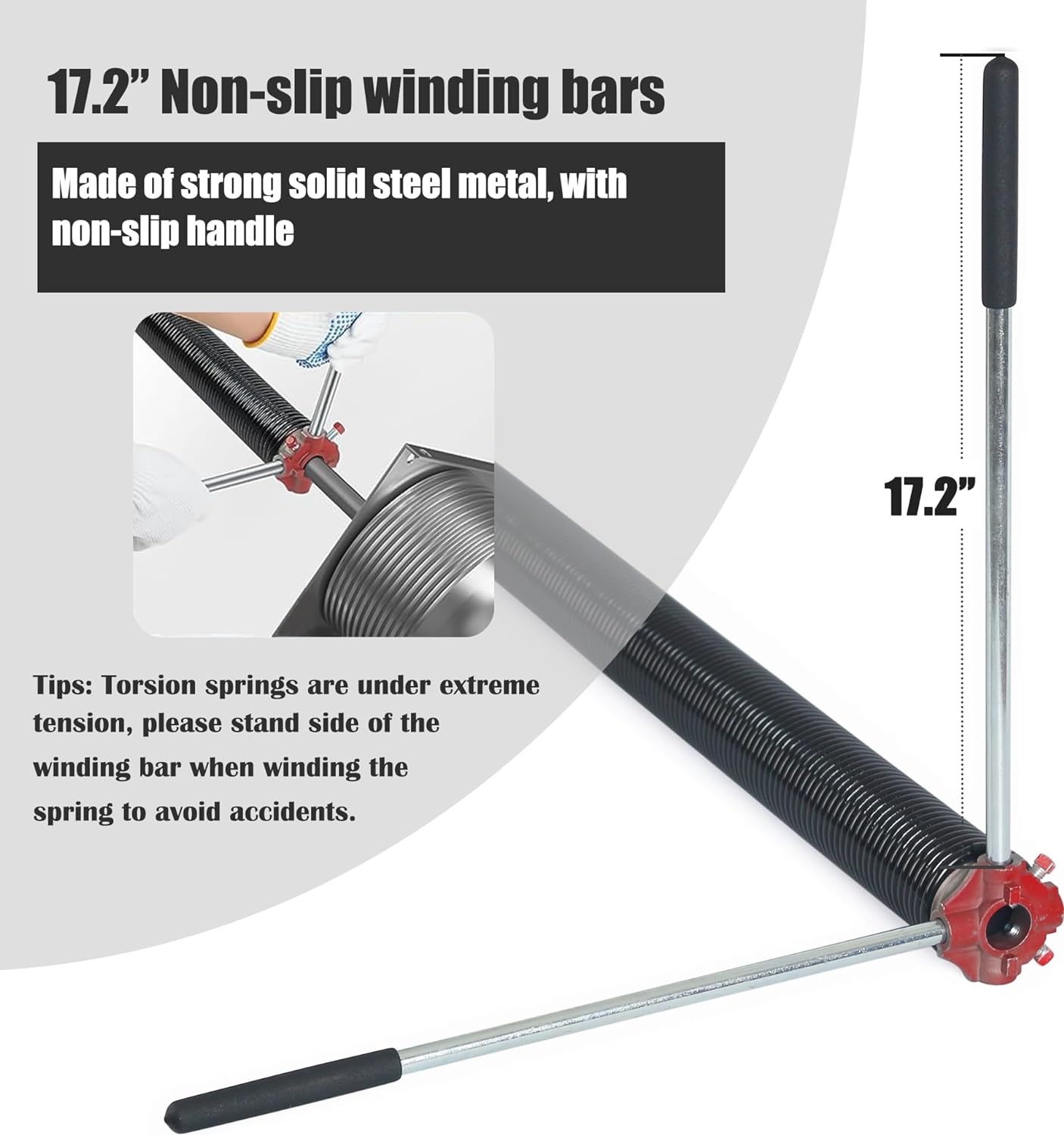 Garage Door Torsion Spring Set, Pair of 2" Electrophoresis Coated Garage Door Spring Replacement with 2 Non-Slip Winding Bars and Bearing, Minimum 16000 Cycles (.262x2x34")