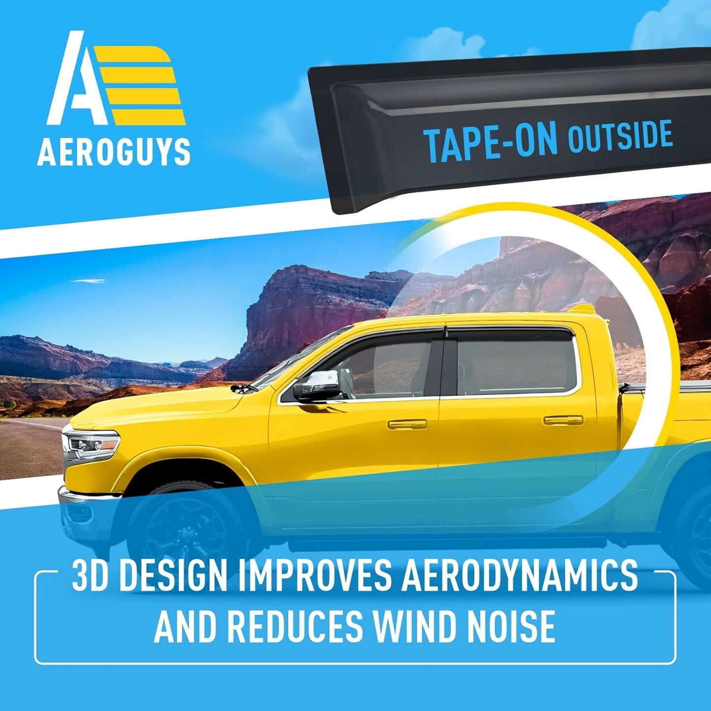 Extra Durable Window Deflectors Chrome Trim Tape-On Window Visors Rain Guards Fit for Dodge Ram 1500 2019-2025 Crew Cab, Sun Visors, Wind Vent for Shades, Exterior Car Accessories - 4pcs. AG0178