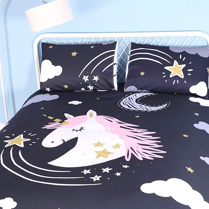 Unicorn Comforter Set Twin Unicorn Bedding Set for Girls Boys Kids Double Side Quilt Set - Includes 1 Comforter, 2 Shams