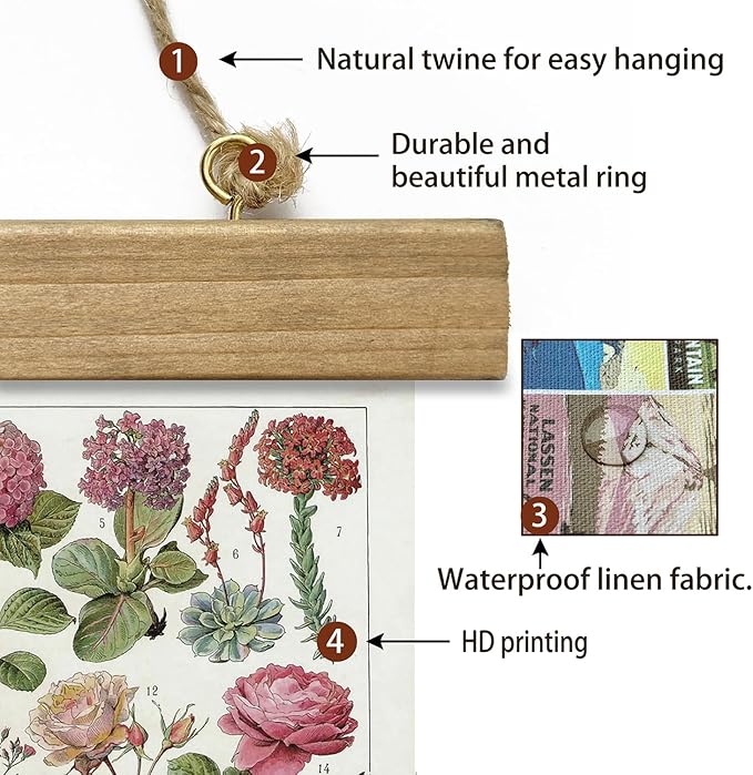 XIAOAIKA 2 Pack Vintage Posters: Botanical Garden Flowers & Insect Species - Illustrated Educational Charts with Wooden Frames for Nature Lovers, Home Decor Aesthetic, and Classrooms 16 x 23 Inches