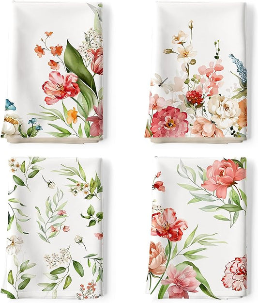 Watercolor Flower Tea Towels, Cotton Kitchen Towel 18.9 × 27.5 inch, Quick Drying Dish Cloth for Party Anniversary Holiday Decoration Housewarming Gifts