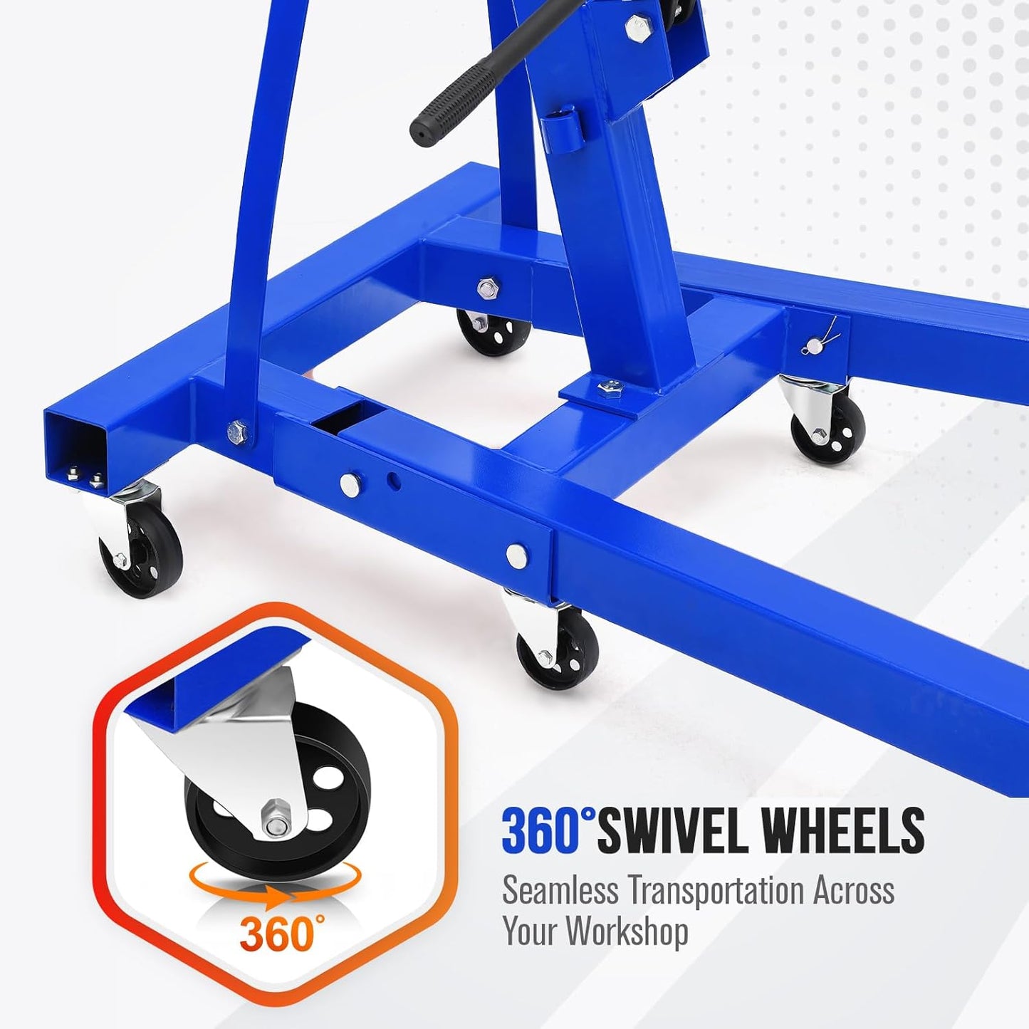 2 Ton Engine Hoist, Hydraulic Cherry Picker Engine Hoist Lift, 4400LBS Heavy Duty Crane Lifter with 6 Casters and Telescopic Boom, Foldable & Portable Design, for Garage, Workshop, Warehouse (Blue)