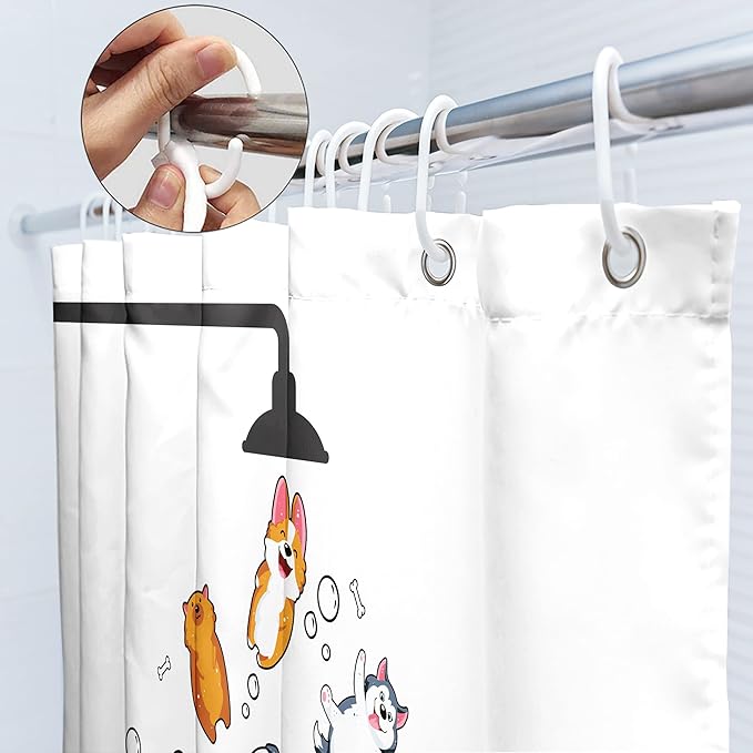 SVBright Cute Dogs Shower Curtain 60Wx72L Inch Kids Colorful Cartoon Animals Playing Water Lovely Funny Hilarious 12 Pack Hooks Polyester Waterproof Fabric Bathroom Bathtub Panels