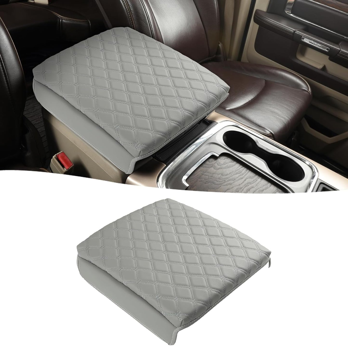 GIANT PANDA Center Console Cover Armrest Cover Cushion Fits Dodge RAM 1500 2500 3500 2009 2010 2011 2012 2013 2014 2015 2016 2017 2018, Scratch Resistant and Waterproof, Grey