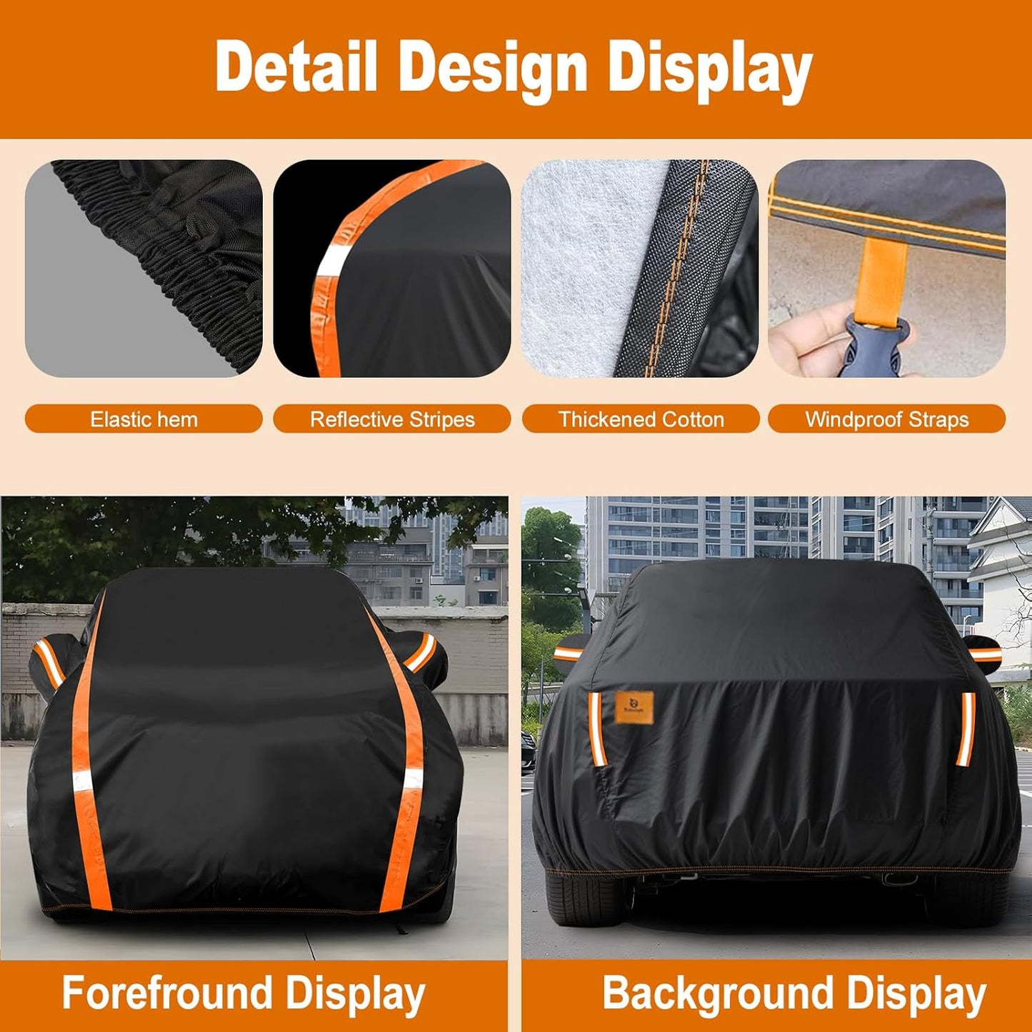Car Cover Waterproof All Weather for SUV Automobiles UV Protection Snowproof Rain Sun with Door Zipper Full Exterior Outdoor Full Car Cover Universal Fit Up to 177"