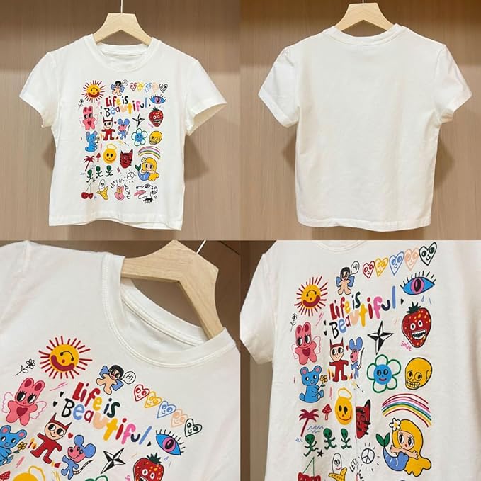 Women Girls Y2K Crop Top Letter Print Baby Tees Grunge T-Shirt