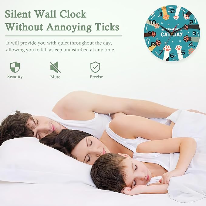 Wall Clock,Cute Cat Paw Wooden Wall Clocks Art Hanging Silent Non-Ticking Wall Clock Battery Operated Round Home Arabic Numeral Decorative Wall Clocks 10 Inch