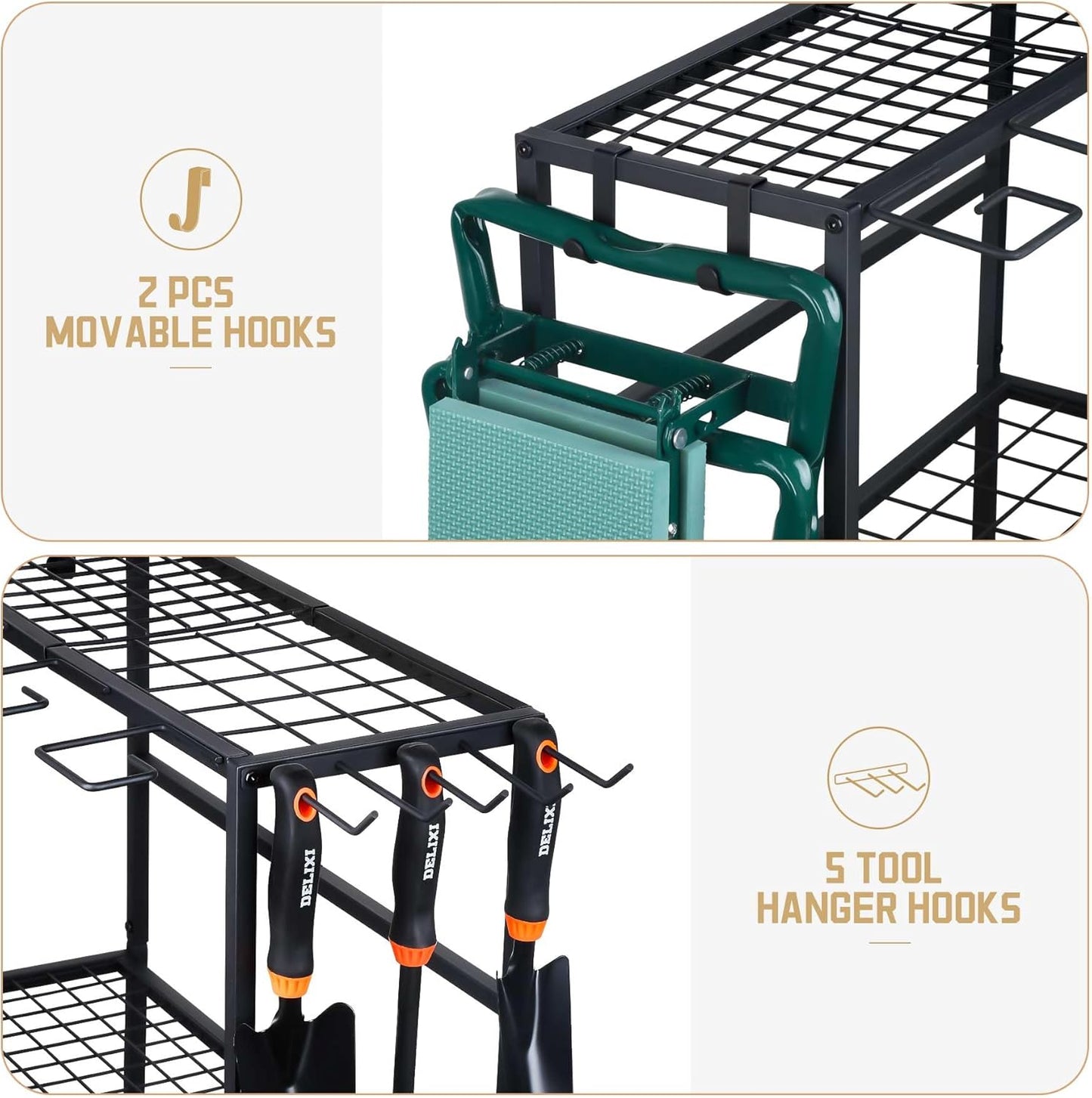 Garden Tool Organizer, Large Yard Tool Tower Rack for Garage Organization and Storage, Gardening Tool Stand for Shed or Outdoor, Metal Garden Tool Holder Up to 78 Tools, Shovel, Rake, Black