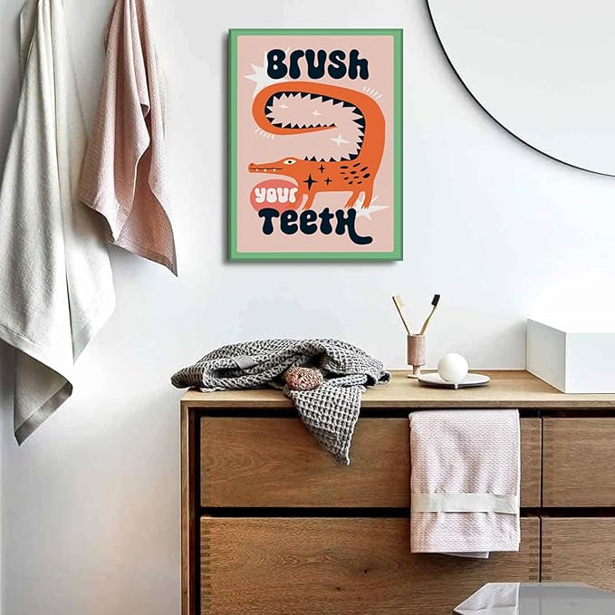YFvrPt Funny Bathroom Animal Wall Art, Tiger Wash Your Paws Bathroom Wall Decor, Cute Eclectic Restroom Poster Canvas Prints Funky Maximalist Toilet Sign for Kids Room Nursery Framed 16x24 inch