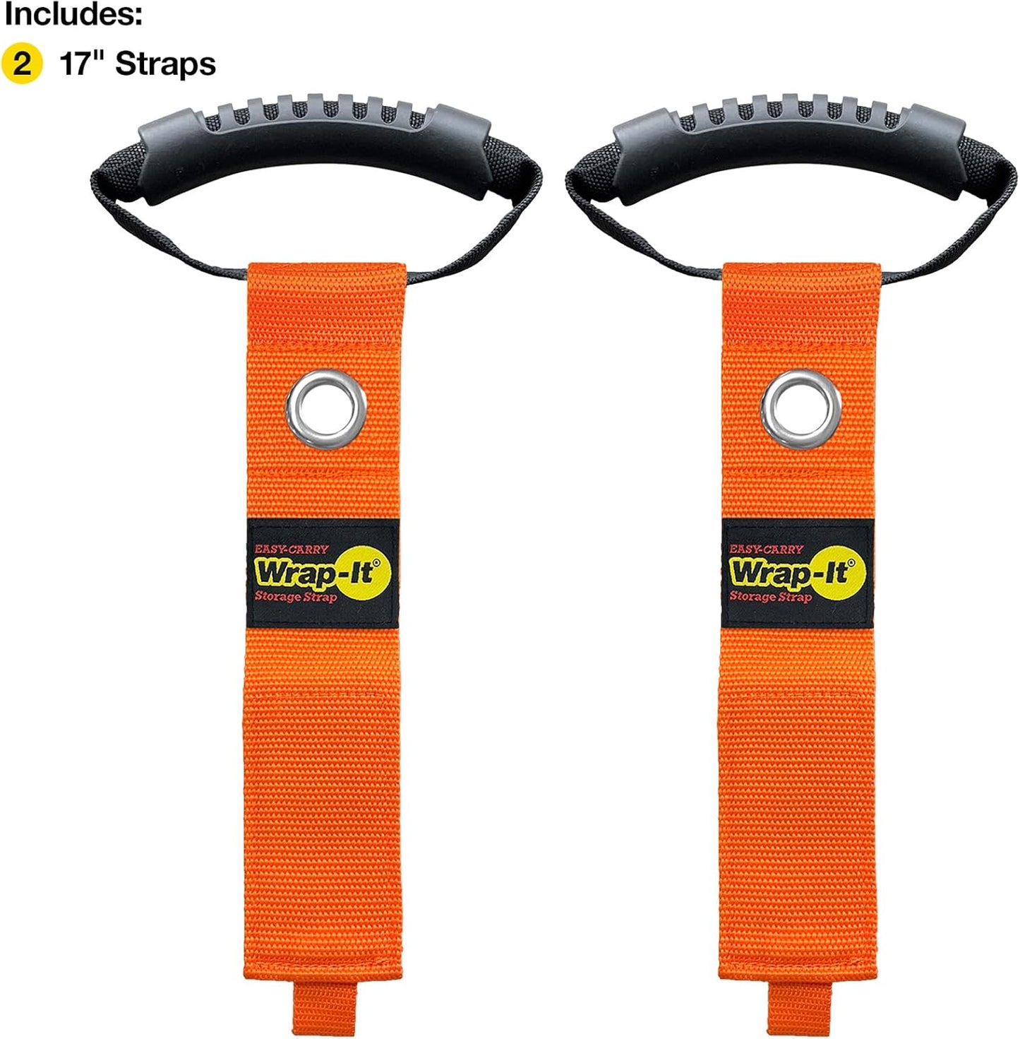 Easy-Carry Wrap-It Storage Straps - 17” (2-Pack) Blaze Orange with Grommet - Extension Cord Hanger Carrying Straps for RV Accessories