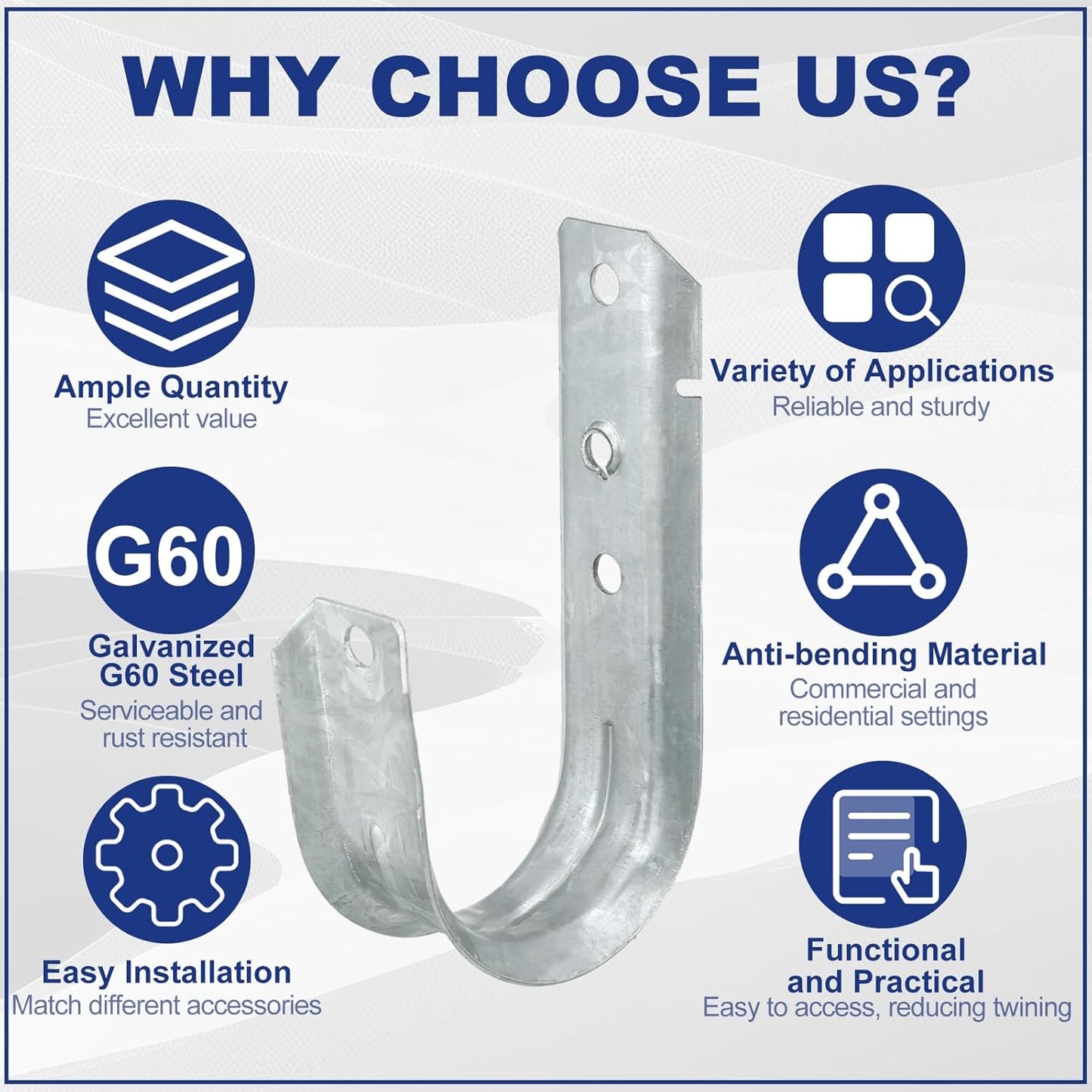 Gisafai 50 Cable Support J Hook, Cable Hooks for Hanging, Heavy Duty Metal Hooks for Wire Management, G60 Galvanized Steel (2 Inch)