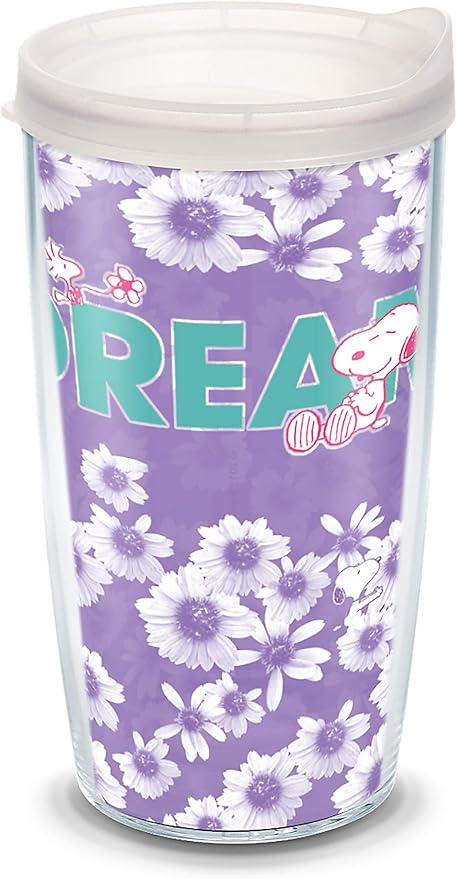 Tervis 1335647 Peanuts - Dream Floral Insulated Tumbler with Wrap and Frosted Lid, 16oz, Clear